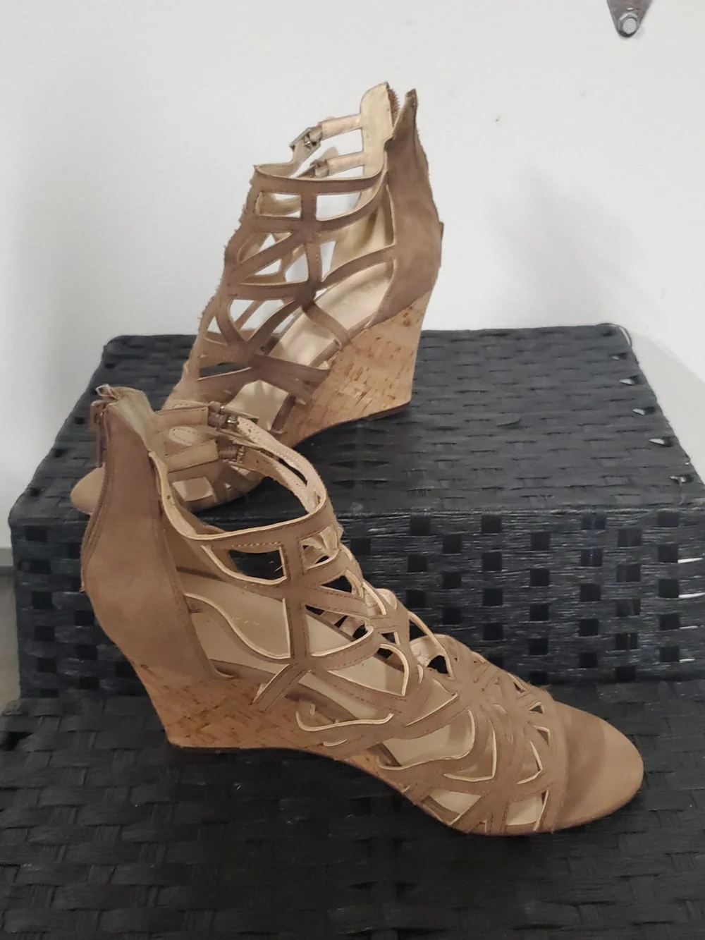 Wedge Strappy Sandal in Taupe - Women's Fashion Wedge